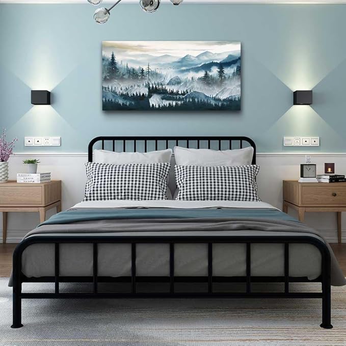 hyidecorart Fog Forest Landscape Wall Paintings Canvas Wall Art For Living Room Bedroom Wall Decor Modern Home Decor Office Decorations Stretched And Framed Ready To Hang Pictures Works 40x20