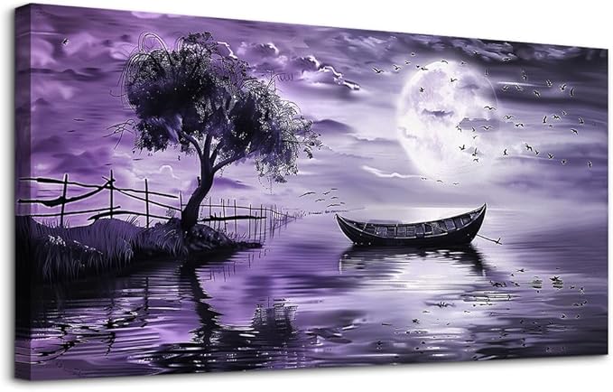 KELIYUAN Wall Art For Living Room Canvas Wall Decor For Bedroom Office Wall Decoration Landscape Paintings Modern Purple Lake View Pictures Artwork Hotel Room Home Decor Ready To Hang 20x40 In