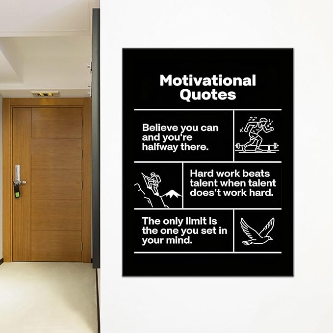Oversized Inspirational Office Decor Believe Hard Work Limits Motivational Quotes Canvas Wall Art Framed Large Scale Typography Prints for Corporate Boardroom Executive 40x30 Inch