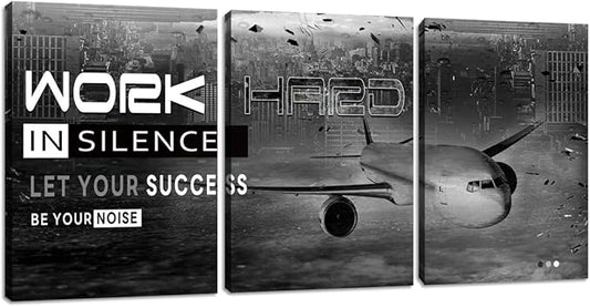 3 Piece Black and White Motivational Wall Decor Inspirational Posters Canvas Wall Art for Office Modern Positive Success Quotes Painting Artwork Entrepreneur Workplace Decorations (36''Wx 16''H)