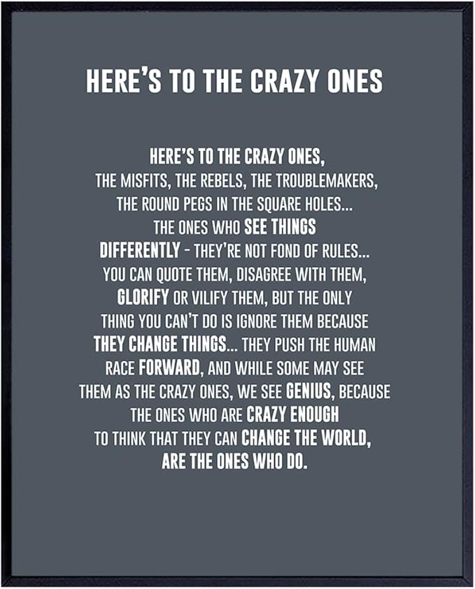 Heres to the Crazy Ones Entrepreneurial Motivational Quote -8x10 Art Print, Home Decor - Inspirational Wall Art Poster - Unique Room Decorations for Office, Den - Gift for Entrepreneur, Boss