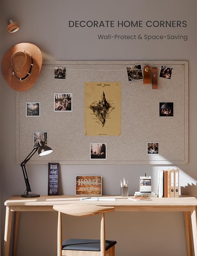 Fluxynara Large Bulletin Board, 59" x 35.4" Cork Board Alternative with 24 Safe Removable Adhesive Tabs, Foldable Felt Pin Board for Home Office, Classroom, Bedroom,Entryway for Walls— Oatmeal