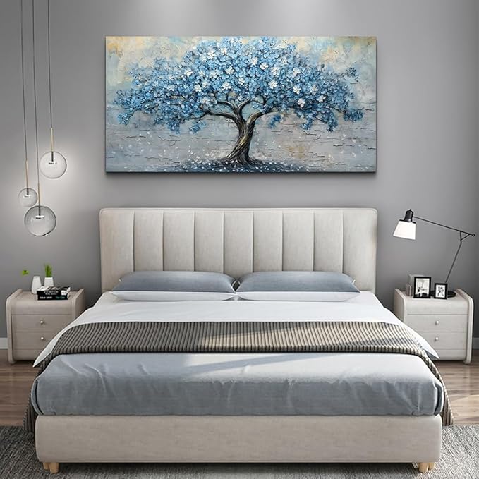 Wapluam Living Room Vintage Wall Art Large Canvas Wall Decor Art For Bedroom Office Decorations Blue Tree Wall Paintings Abstract Wall Pictures Artwork Ready To Hang Modern Farmhouse Home Wall Decor