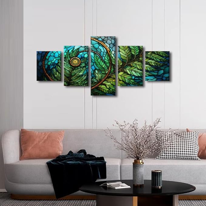 Canvas Wall Art for Lady Home Canvas Wall Art Stained Glass Style Poster Prints 5 Panel Canvas Art for Men Office Bedroom Canvas Wall Decoration Stretched and Framed Ready to Hang 50x24 in