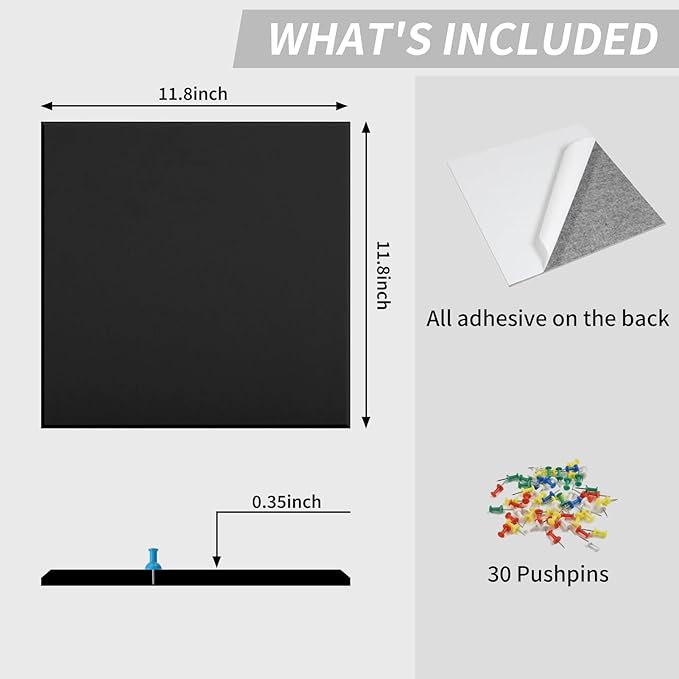 Large Bulletin Board 48"x 48" Cork Boards for Walls, 12 Pack Felt Wall Panels Photo Board, Cork Board for Office Home Pin Board