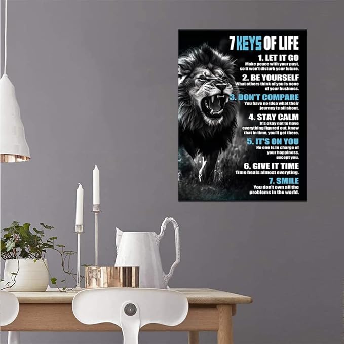 Inspirational Loin Wall Art Motivational Pictures Wall Decor Artwork Modern Animals Canvas Painting Prints Art Living Room Home Office Decor Framed 18" Wx24 H