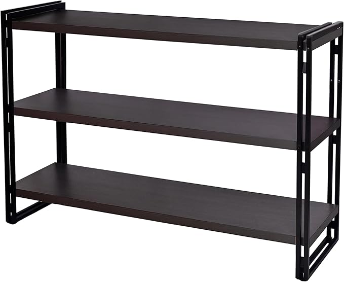 3-Tier Rustic Wood and Metal Industrial Bookshelf (Dark Grey, 3-Tier)