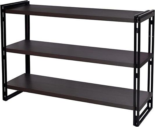 3-Tier Rustic Wood and Metal Industrial Bookshelf (Dark Grey, 3-Tier)