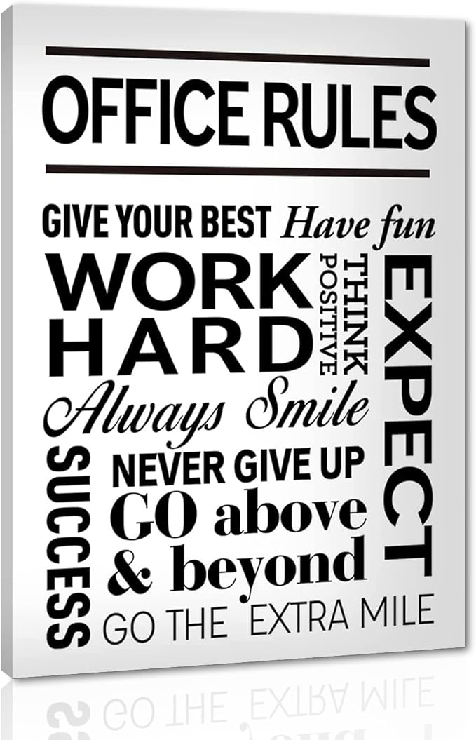 Black and White Inspirational Quote Office Rules Canvas Poster Motivational Print Paintings for Home Office Wall Art Decoration Wooden Framed Ready to Hang-18 x 24 inches