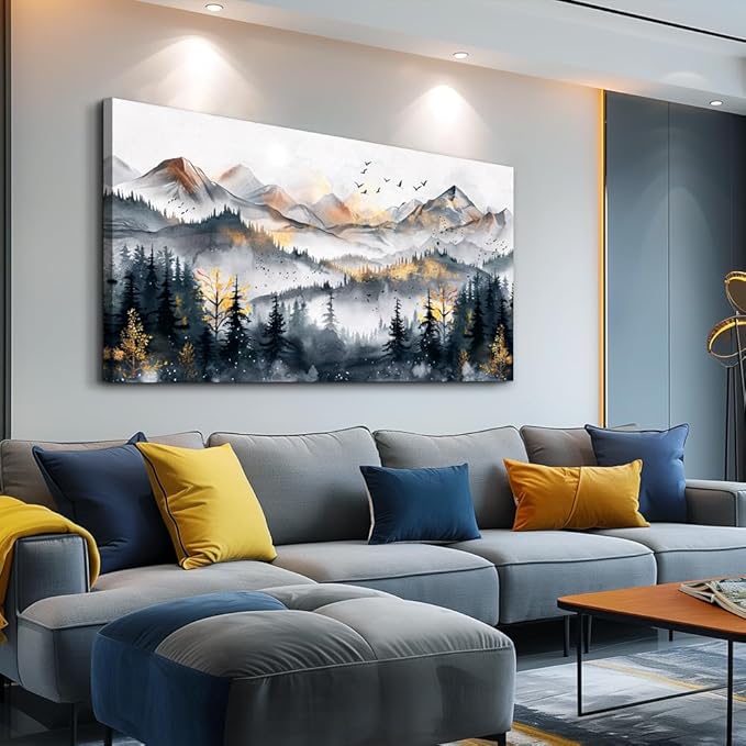 KELIYUAN Large Wall Decor For Bedroom Abstract Wall Art For Living Room Office Decoration Ink Mountain Landscapes Painting Misty Forest Wall Pictures Canvas Artwork Ready To Hang Home Decor 30"x60"