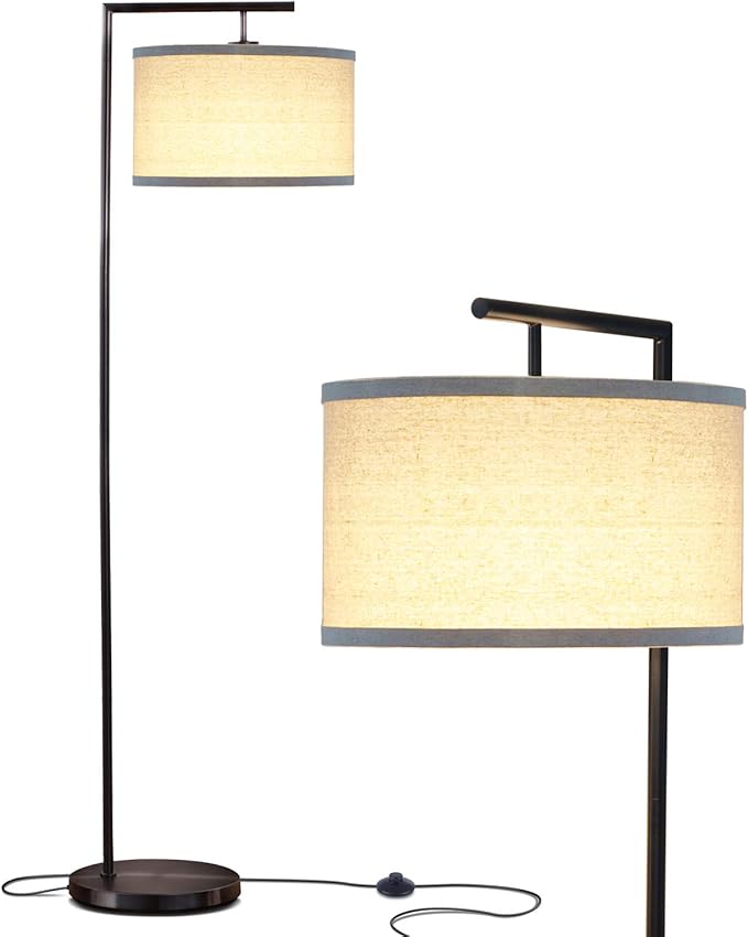 Brightech Montage Modern Floor Lamp - LED Standing Lamp with Tan Shade for Living Rooms & Offices - Bedroom Reading Light - Tall Corner Pole Lamp for Contemporary Home Decor - Black