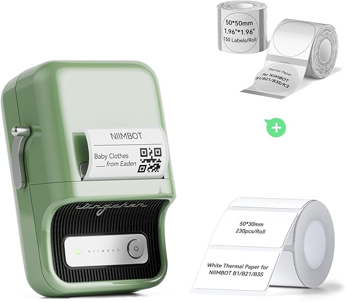 NIIMBOT B21 Label Maker, 2 Inch Portable Thermal Label Printer, Label Maker Machine with Tape, Compatible with Android, iOS & PC,Labeling for Home Storage Office and Small Business,Green