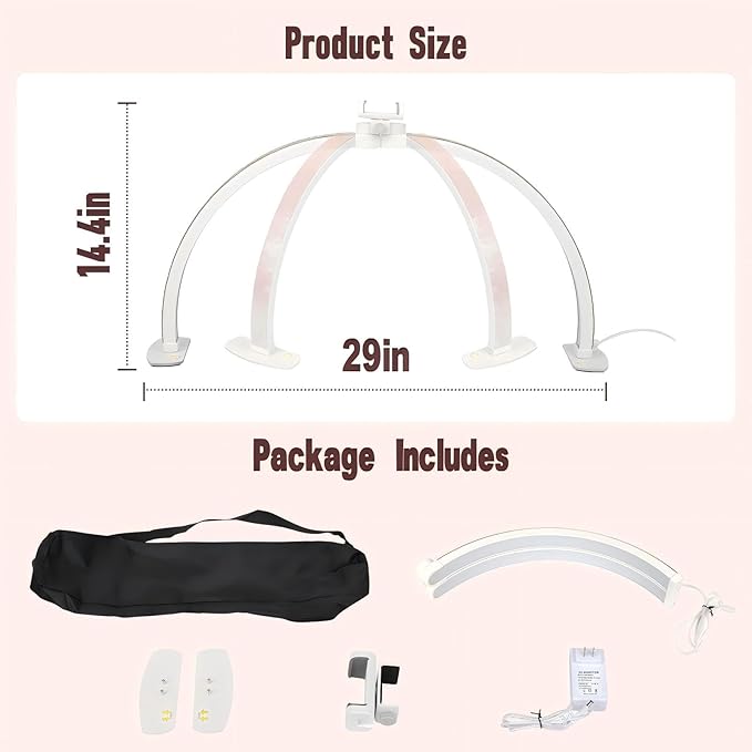 Half Moon Light for Nail Desk with Phone Holder, 29IN Folding Half-Moon Light with Shinning Diamond, LED Lamp for Nail Art, Eyelash Extension, Tattooing, Skin Management, Color Temperature 3000-6500K