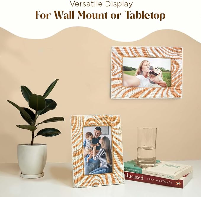 Folkulture Beaded Photo Frame for Wall or Tabletop | Picture Perfect 4x6 Aesthetic, Cute, Boho Unique Style Photo Frame with Plexiglass | Vertical & Horizontal Display | Handmade Home Décor & Housewarming Gift