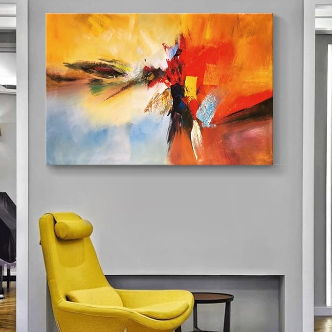 Yellow Decor Canvas Wall Art Abstract Art Paintings Red Warm Colors Graffiti on White Background Modern Artwork Decor for Living Room Bedroom Bathroom 48x32in