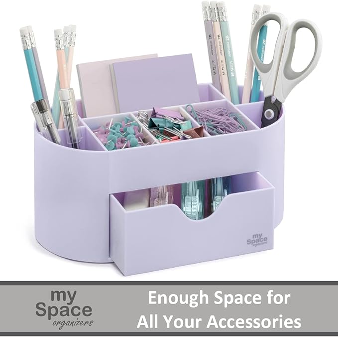 My Space Organizers Lavender Desk Organizer for Office Supplies and Desk Accessories - Pen Holder Desktop Organization for Room College Dorm Home School (White Lavender)