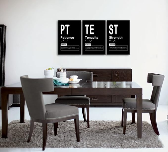 3 Panels Inspirational Canvas Wall Art Motivational Patience Picture Tenacity Strength Noun Painting Entrepreneur Quote Posters Prints Canvas Wall Decor for Office Living Room Framed [48" W X 24" H]