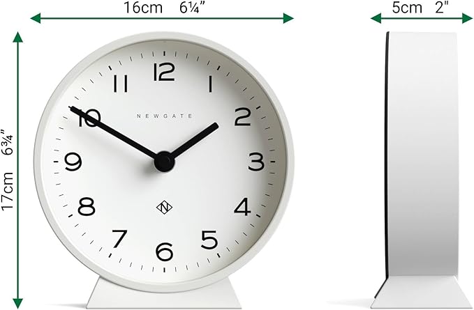 NEWGATE® M Mantel Echo Desk Clock | Modern Round Design | White | Easy to Read Numbers | Contemporary Style for Desk, Table, Shelf or Bedside