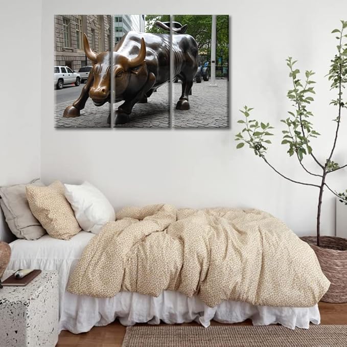 TUMOVO 3 Panel Inspirational Wall Art, A Bull Full of Courage and Strength Print On Canvas for Office Family School Wall Decor Gallery-Wrapped Stretched and Framed Ready to Hang - 36" Wx24 H