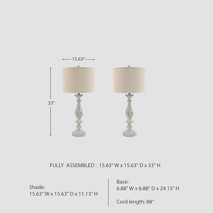 Signature Design by Ashley Bernadate Vintage Cottage Table Lamp, 2 Count, 31", Whitewash