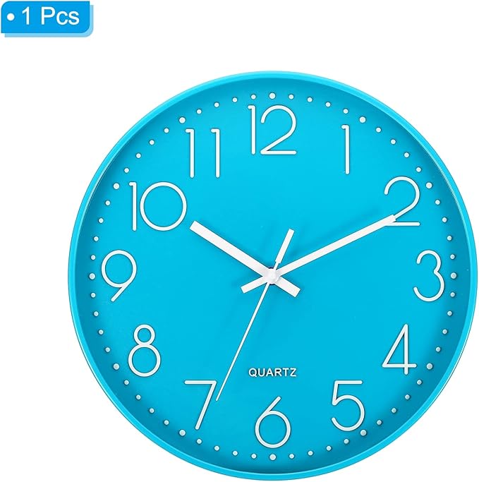 PATIKIL 12 Inch Wall Clock, Battery Operated Silent Non-Ticking Round Wall Clocks for Office Bedroom Decorative, Light Blue