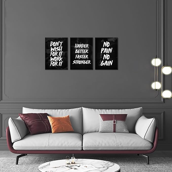 3 Panel Inspirational Wall Art - Framed Positive Quote Canvas Print Black and White Office Wall Decor Motivational Poster Artwork for Living Room, Bedroom, Home (20x28inx3)
