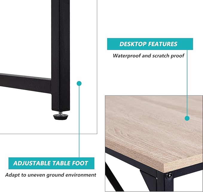 39‘’Computer Desk,Gaming Desk Home Office Desk Writing Study Table Modern Simple Style PC Desk with Metal Frame，Nature