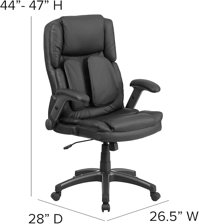 Flash Furniture Hansel Extreme Comfort High Back Black LeatherSoft Executive Swivel Ergonomic Office Chair with Flip-Up Arms