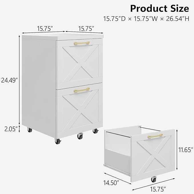 Vabches Farmhouse File Cabinet with 2 Drawers, Modern White