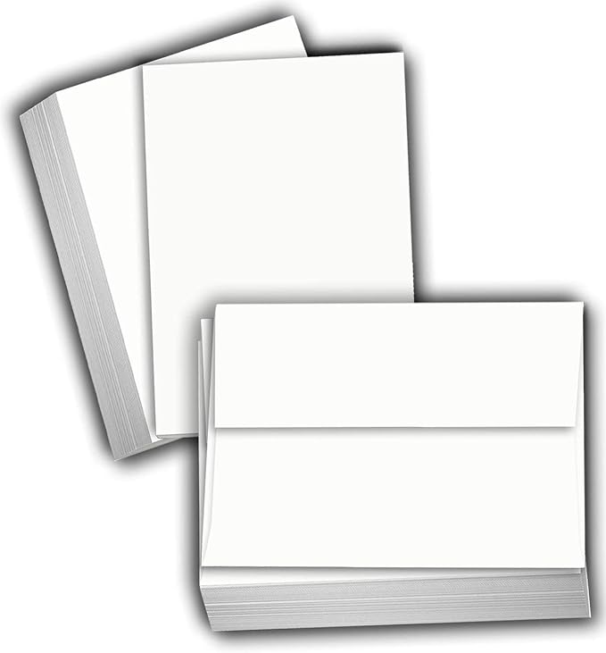 Hamilco White Cardstock Paper with Envelope Set – 5" x 7", 80 lb Cover, Blank Index, Flash & Greeting Cards, Printable Invitation Cardstock, 100 Pack