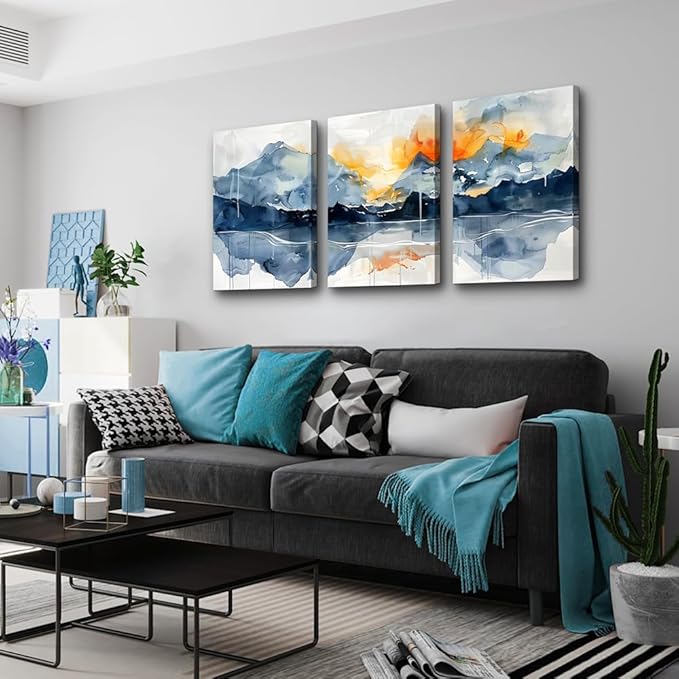 TTHYUEWS Large Wall Art Prints Artwork Living Room Wall Art 3 Pcs Mountain Landscapes Canvas Wall Decor for Bedroom Office Decoration Bathroom Abstract Pictures Modern Paintings Aesthetic Home Decor