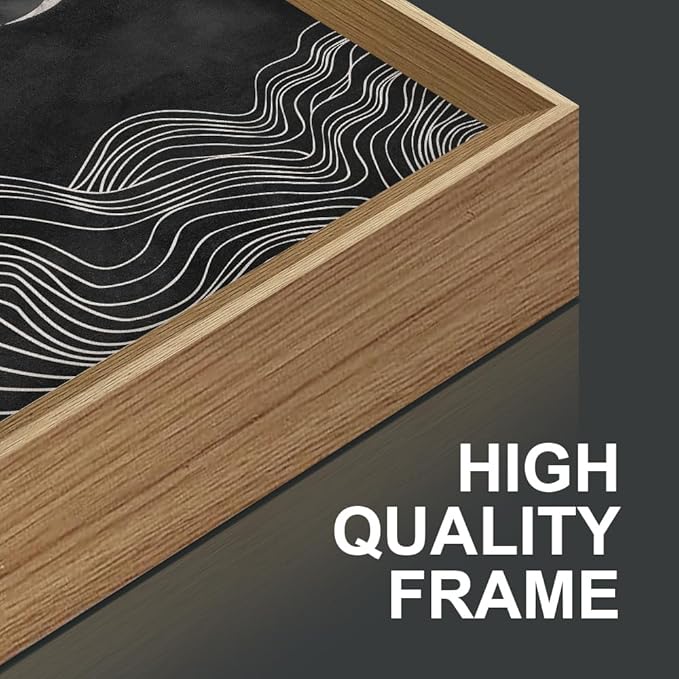 HLNIUC Black and White Abstract Wall Art Set of 3, Large Boho Framed Canvas Decor(16x24), Modern Celestial Sun Moon Painting, Geometric Line Mountain Art Print for Living Room, Bedroom, Office