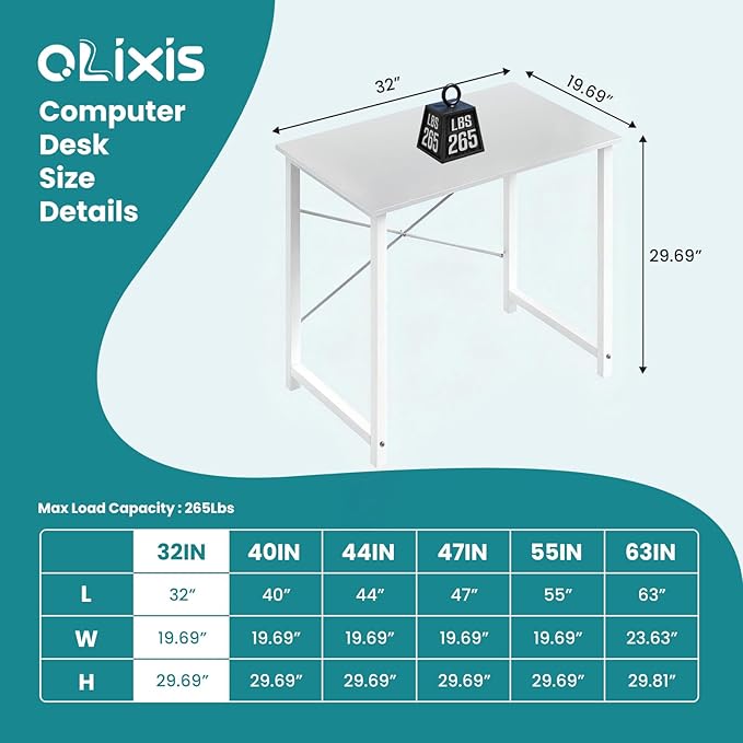 OLIXIS Small Computer Desk, 32 Inch Home Office Writing Desk for Small Spaces, Study Table with X-Shaped Reinforcement, Sturdy Bedroom Table with Scratch-Resistant Tabletop & Metal Frame, White