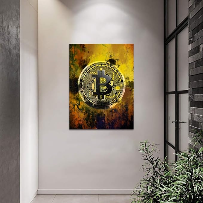 Bitcoin Wall Art - Hodl Crypto Motivational Canvas Print, Framed Blockchain Quotes Decor for Office Bedroom, Wooden Frame Ready to Hang (18"x24")