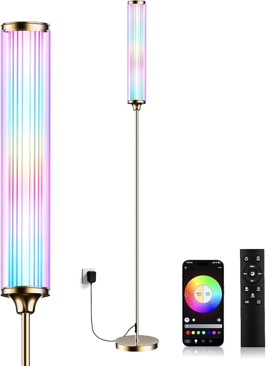 FRIDEKO HOME Floor Lamp, Smart RGBCW LED Color Changing Ambient Lighting for Living Room & Gaming Decor, Standing Lamp with App & Remote Control, Tall Corner Lamp for Bedroom, 12W 1500LM, Gold