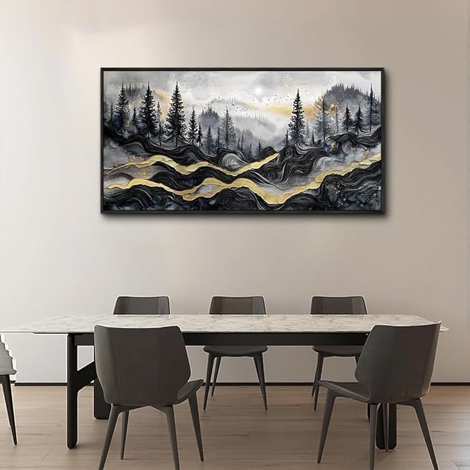KELIYUAAN Large Canvas Wall Decor For Living Room Black Framed Wall Art For Bedroom Office Restaurant Murals Abstract Mountain Landscape Painting Wall Print Artwork Pictures Home Decor 30"X60"