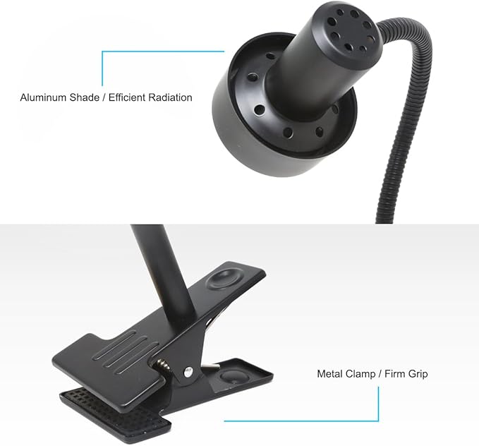 O’Bright Luxor - Dimmable LED Desk Lamp with Gooseneck (Black-Clip on)