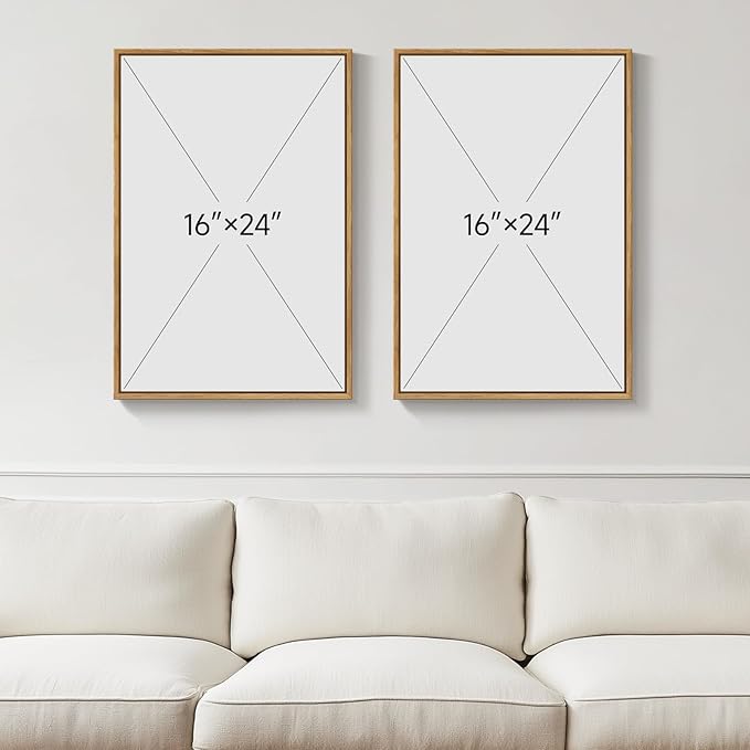 Framed Green Boho Wall Art Set of 2 for Living Room Decor, Bohemian Botanical Geometric Pictures Artwork for Walls, Modern Neutral Canvas Painting Print Wall Decor for Bedroom Home Office, 16x24 Inch