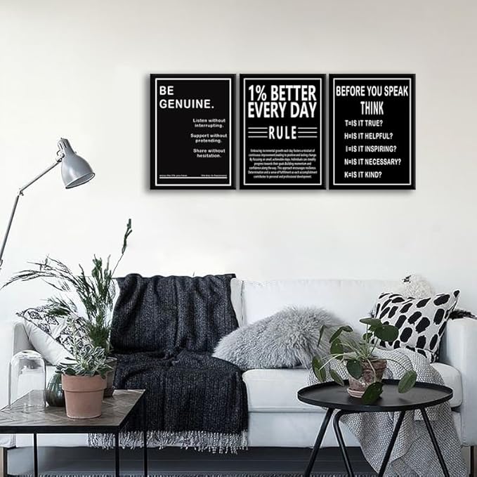 Motivational Painting Wall Art 1% Better Every Day Rule Canvas Print Office Wall Decor Before You Speak Think Poster Inspirational Framed Quotes for Wall Art Decor Ready to Hang [36" W X 16" H]