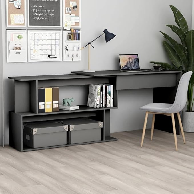 Rotatable Corner Desk Modern Writing Computer Desk, Home Office Desk Writing Study Table PC Desk Workstation for Bedroom, Gray 78.7"x19.7"x29.9" Engineered Wood(G)