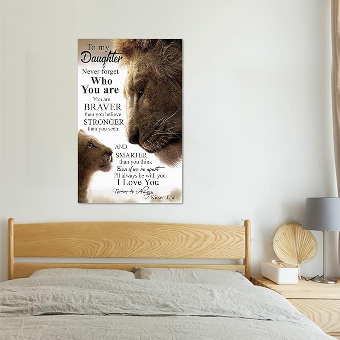Large Size 1 Big Panel Father's Love Themed Wall Art for Home Wall To My Daughter Poster Lion Father and Daughter Artwork Inspiring Artwork Gift Choice for Kids Framed Ready to Hang-28 inch x 44 inch