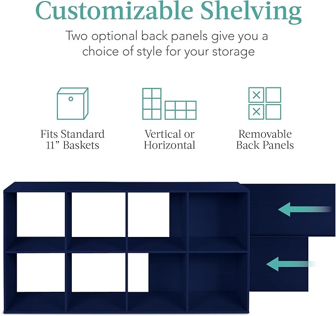 Best Choice Products Kids Bookcase 8-Cube Storage Organizer, 11in Shelf Opening, Bookshelf, Toy Storage, Customizable w/ 3 Removable Back Panels - Navy