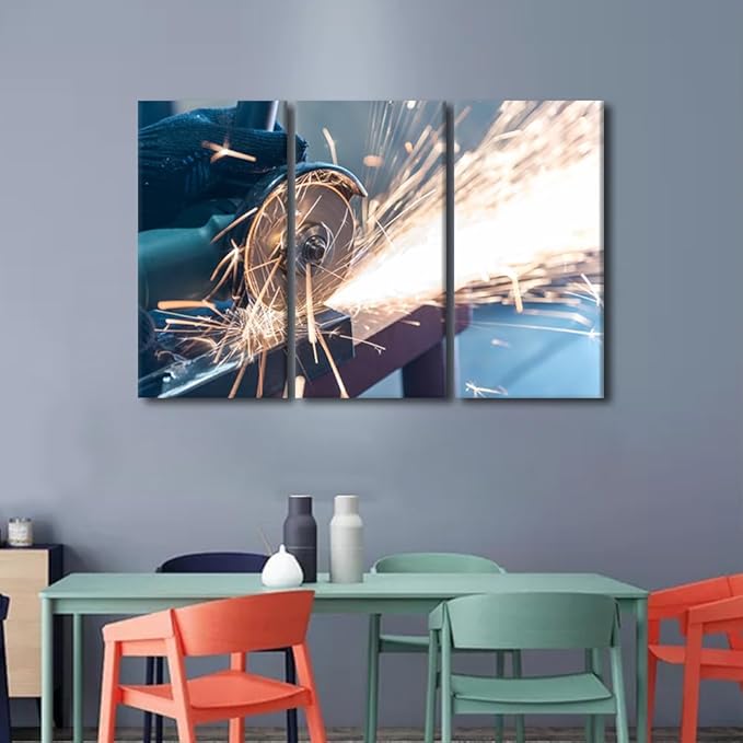 Wall Art for Living Room Cutting Metal Art Prints 3 Piece Framed Art Wall Decor Machine Tools Wall Artwork Bedroom Wall Art Modern Home Decor Canvas Wall Art Ready to Hang, 42x28 Inch