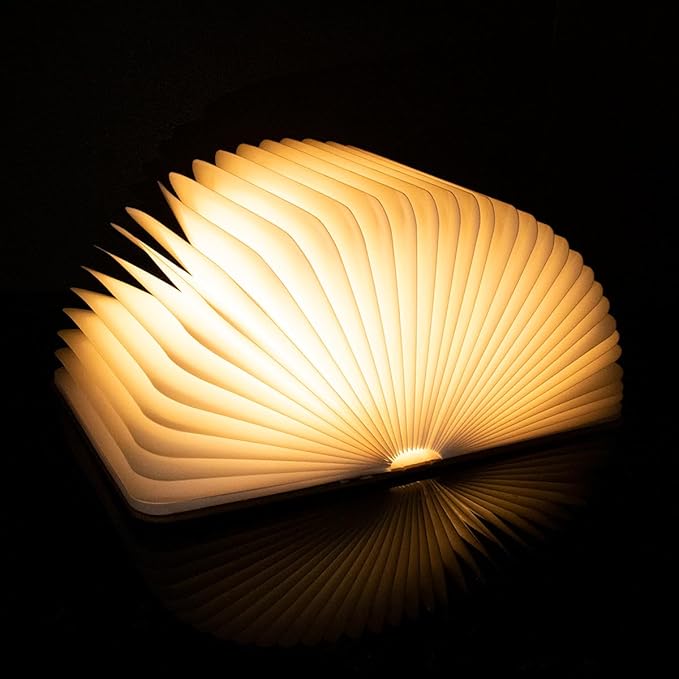 XIUDI 8 Colors Small Folding Book Lamp,Upgraded Version Portable Book-Shaped Desk Light,Novelty LED Paper Lantern with USB Rechargeable Night Light,Small Wood (Size 5.7×4.3×1in), XIU0022