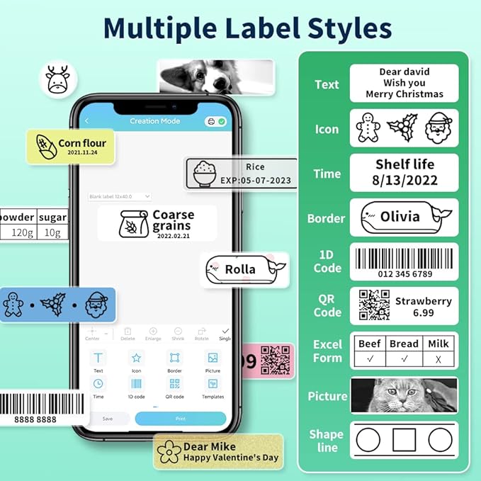 Phomemo Label Maker Machine with Tape, D30 Small Label Maker 12mm 0.47 White for Organizing, Bluetooth Wireless Thermal Sticker Printer Home School Office Supplies