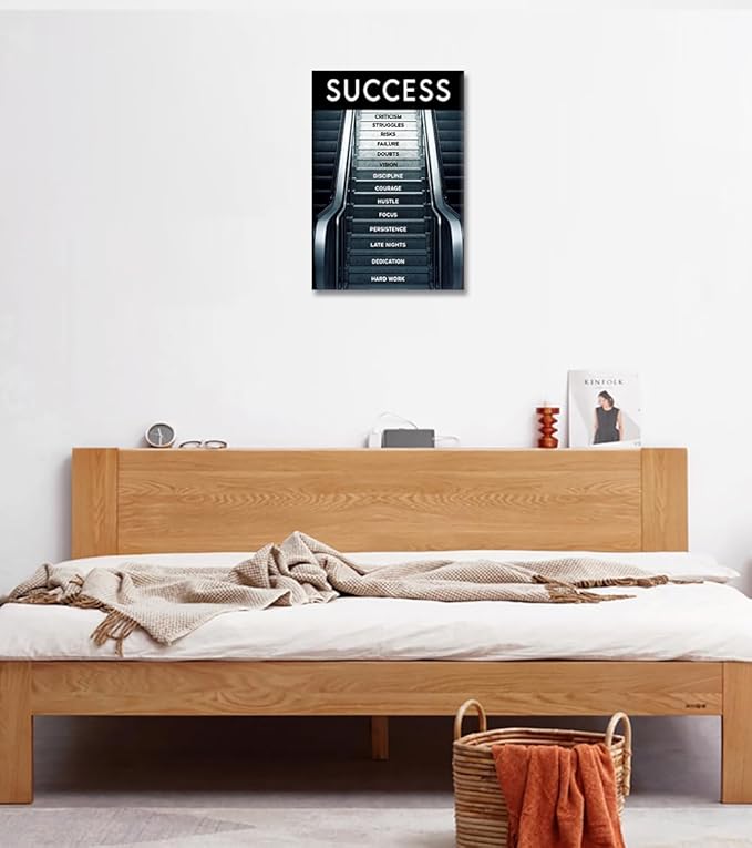 Yatsen Bridge Motivational Office Wall Art - Success Work Canvas Painting Successful Stair Poster and Prints Ladder to Success Modern Art Wall Pictures for Study Room Teen's Bedroom Framed -12x16 in