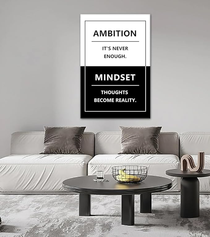 Motivational Canvas Wall Art - Ambition & Mindset Inspirational Quotes Wall Decor Black and White Office Picture Positive Poster Inspiring Prints Entrepreneur Artwork for Home, (Framed 28"x44")