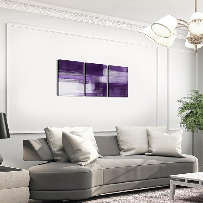 jejeloiu Purple Abstract Art 3 Piece Canvas Wall Art for Living Room Bedroom Modern Art Picture Wall Decor 12"x16"x3pcs Abstract Oil Painting Office Decorations Artwork Posters
