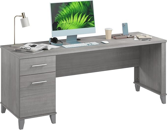 Bush Home 72-inch Home Office Desk with Drawers, Large Computer Table for Personal Workspace, Somerset Collection, Platinum Gray