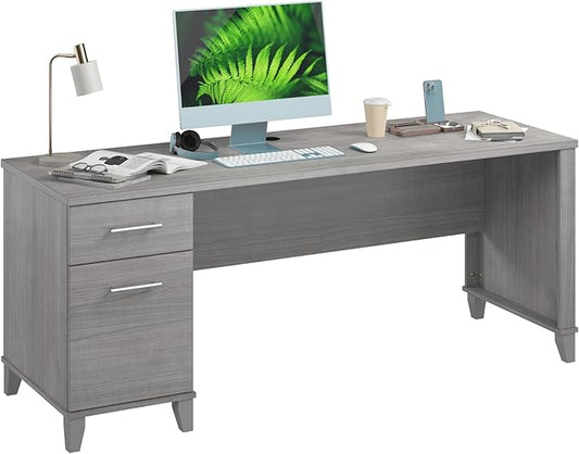 Bush Home 72-inch Home Office Desk with Drawers, Large Computer Table for Personal Workspace, Somerset Collection, Platinum Gray